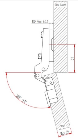 Петля с монт. планкой EVA Industrial, полунакладная, (90/105), 48мм фото