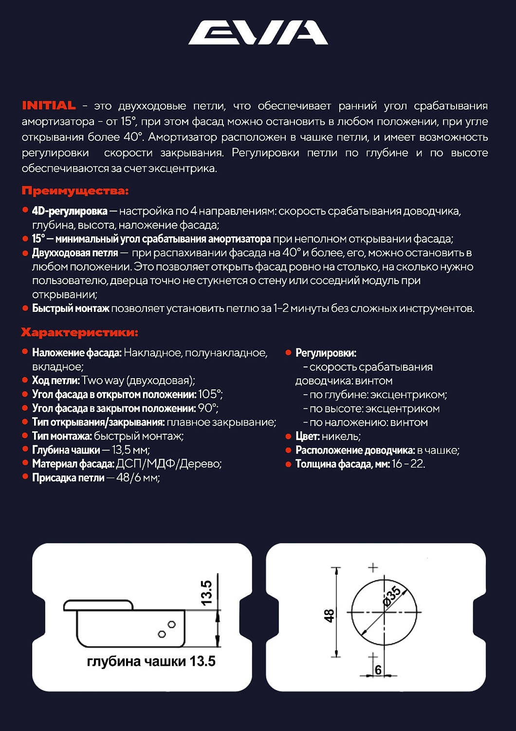 EVA INITIAL: Двухходовые петли нового поколения для Вашей мебели