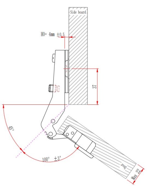 Петля с монт. планкой EVA Industrial, угловая, (45/95), 48мм фото
