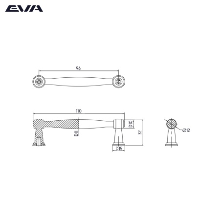 Ручка-скоба EVA ART DECO /  96мм бронза состаренная ABV фото