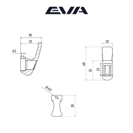 Крючок однорожковый EVA SINGLE / латунь шлифованная матовая BB фото