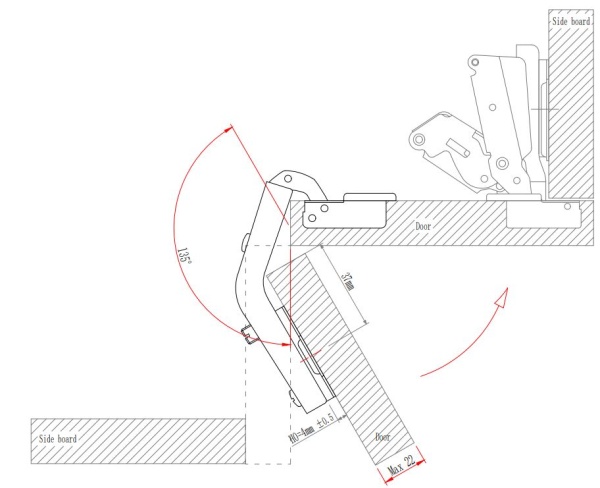 Петля с монт. планкой EVA Industrial, угловая, (270), 48мм фото