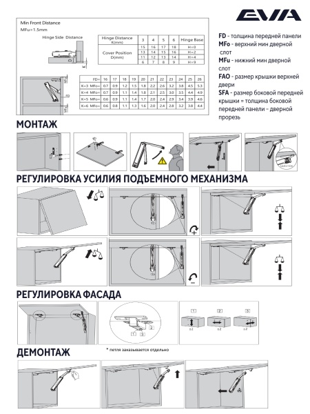 Подъемный механизм поворотный EVA Lift FLAP SOLO (M), KM1200-1750, H240-500мм, черный никель фото