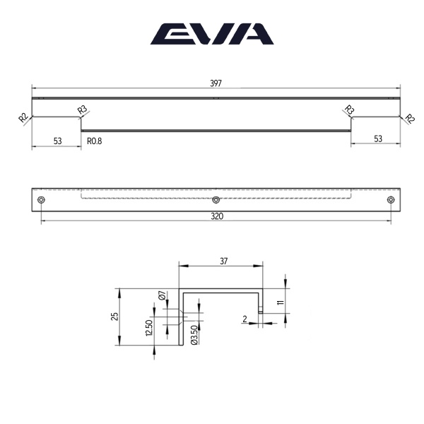 Ручка торцевая EVA TOTAL / 320мм (L=397мм) алюминий матовый ANOD фото