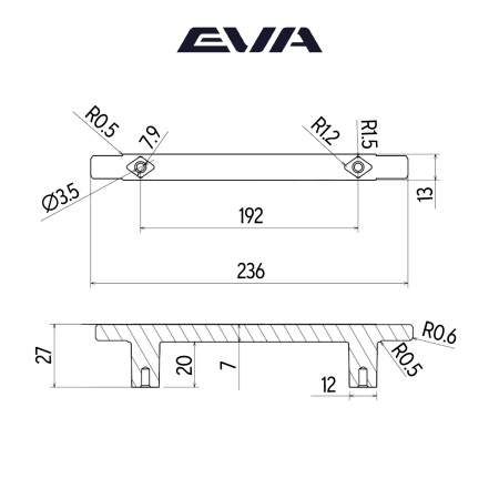 Ручка-рейлинг EVA VERGE / 192мм (L=236мм) черный матовый Blmatt фото