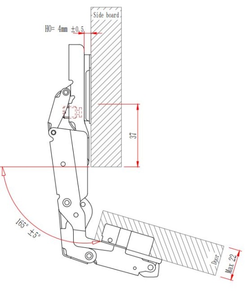 Петля с монт. планкой EVA Industrial, вхождение "0" накладная, (90/165), 48мм фото
