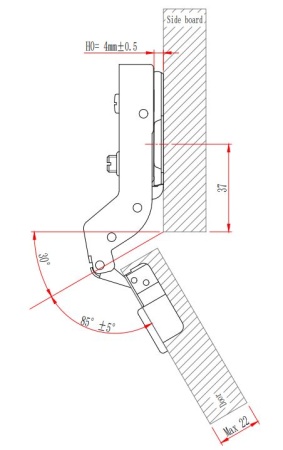 Петля с амортизатором EVA Advance soft, угловая, (30/95), 48мм фото