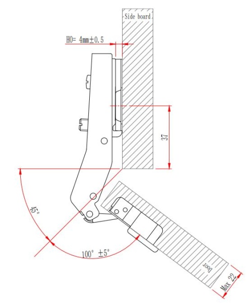 Петля без амортизатора EVA Advance, угловая, (45/95), 48мм фото